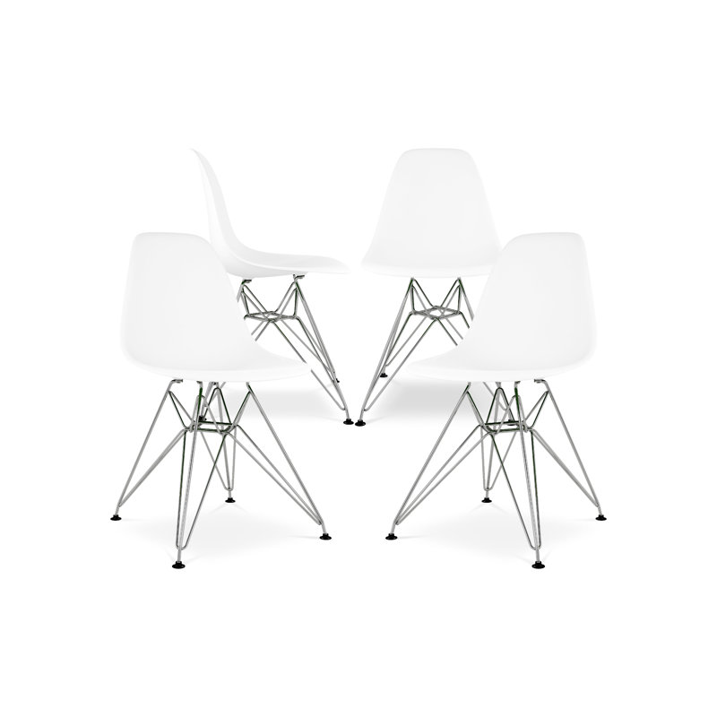 White Acrylic and Chrome Steel Modern Dining Chair Set