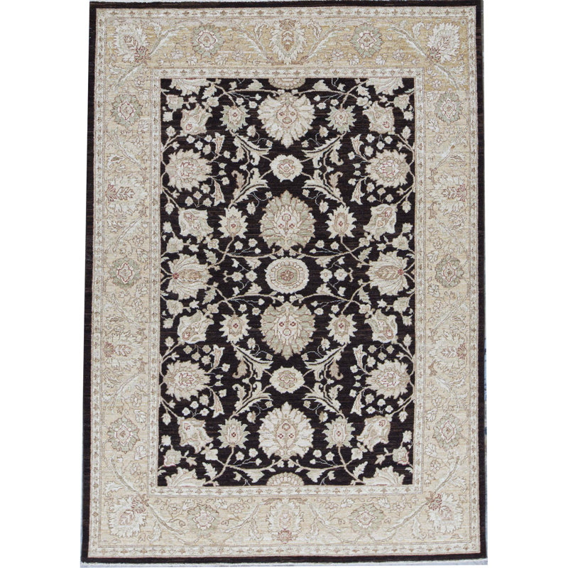 Tapis noir et crème noué à la main de haute qualité Sultanabad, Rectangle 6 pi 3 po x 8 pi 9 po
