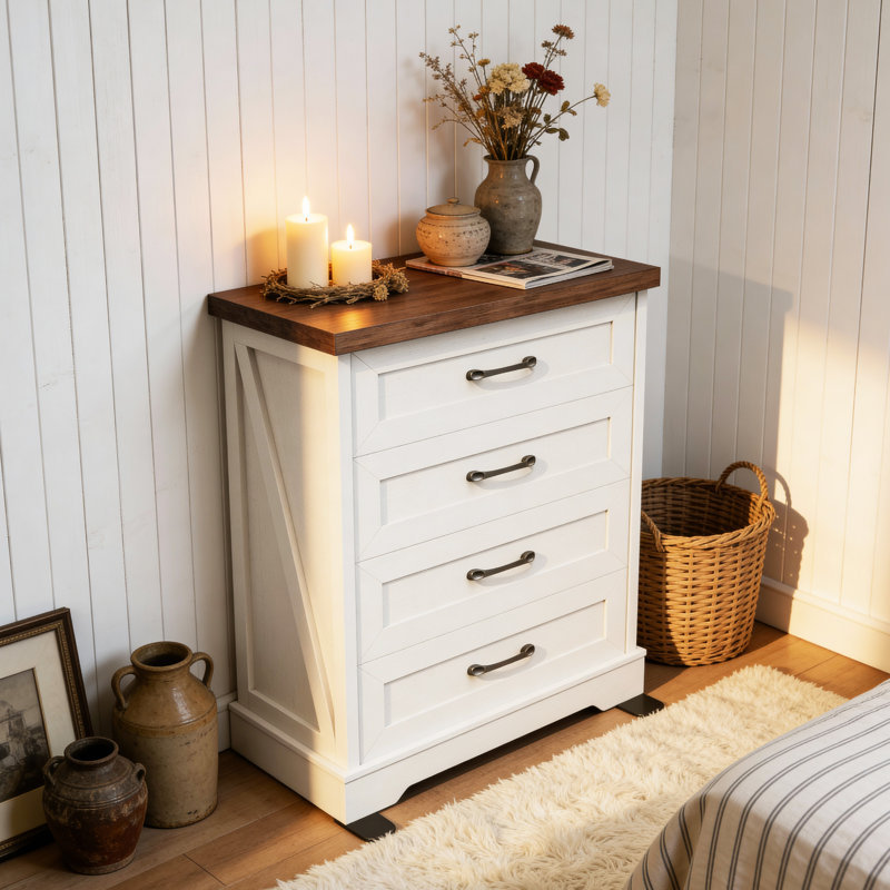 RosaRio Farmhouse Dresser With 4-tier Drawers & Sturdy Structure