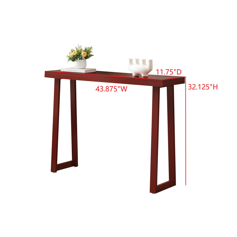 Claude Rectangular Console Table with Shelf – Sleek and Modern Entryway, Hallway, or Sofa Table with Trapezoidal Legs, Red