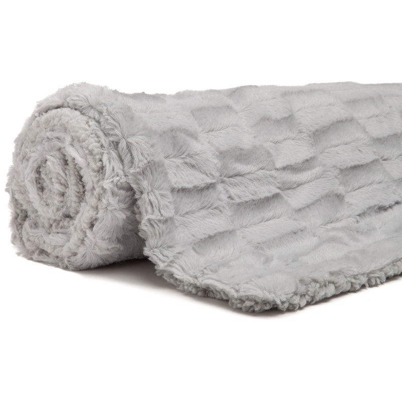 Jeté de lit en fausse fourrure, Gris clair, L 50 po x L 65 po