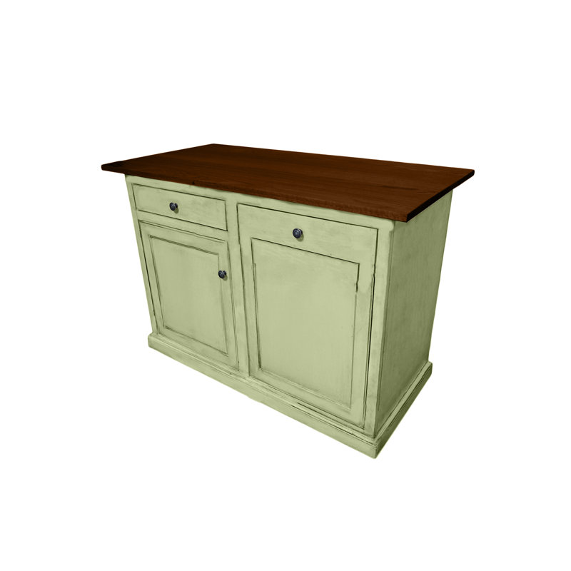 Traditional 48" Solid Wood Kicthen Island with trash bin compartment, Summer Sage