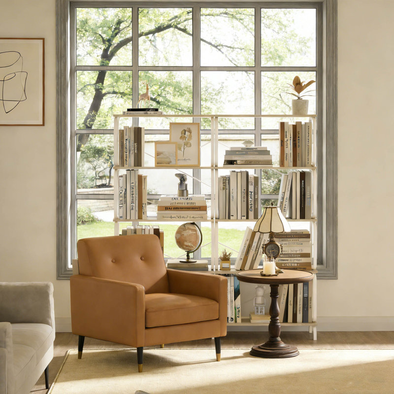 Bibliothèque à 4 niveaux avec design en X, tablettes de rangement de style industriel pour le salon et le bureau personnel, blanc