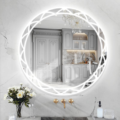 Miroirs de salle de bain ronds à DEL avec antibuée, lumières à intensité variable et incassable