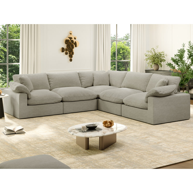 Canapé en tissu Hidehisa, H 25,2 po x l 110,8 po x P 110,8 po, 5, Light Grey