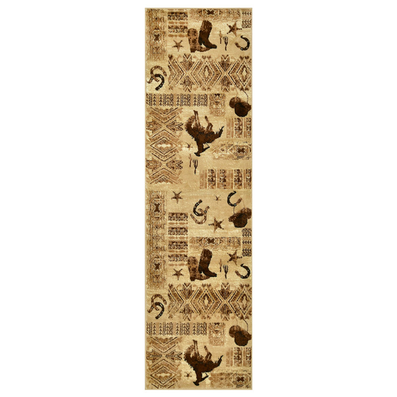 Tapis en polypropylène brun / crème Genieve, Tapis de couloir de 2 pi x 7 pi