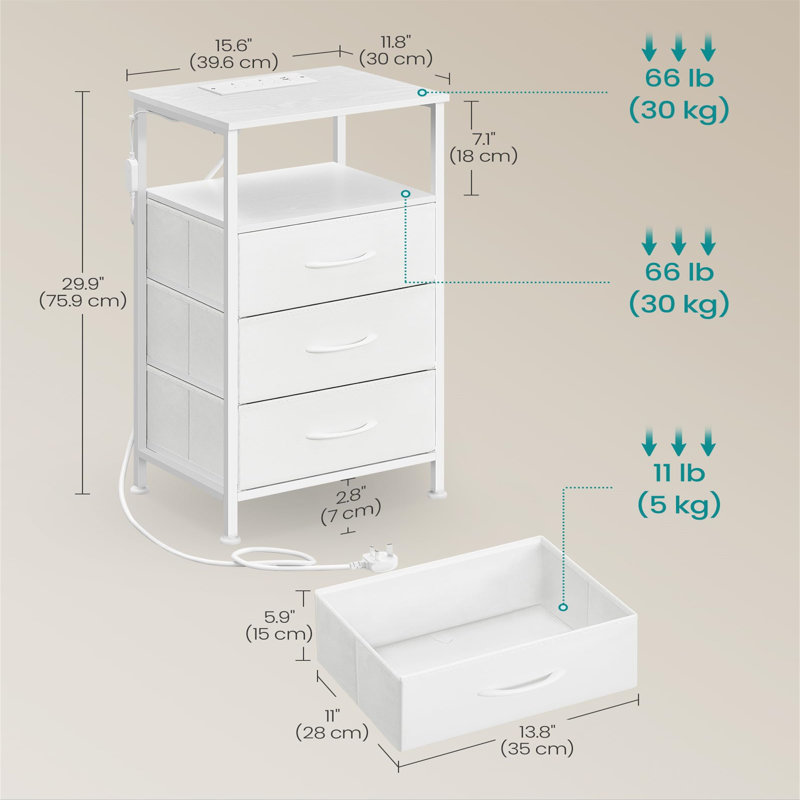 40cm W Metal Bedside Table