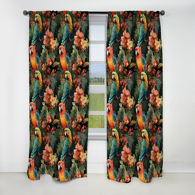Parrot Haven - motif tropical II - Rideau floral - Rideau occultant floral - 1 panneau, L 52 po x L 84 po