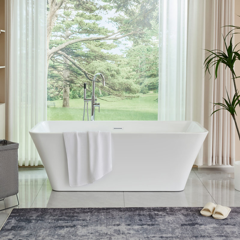 66.9" x 29.5" Freestanding Soaking Acrylic Bathtub, Pure White