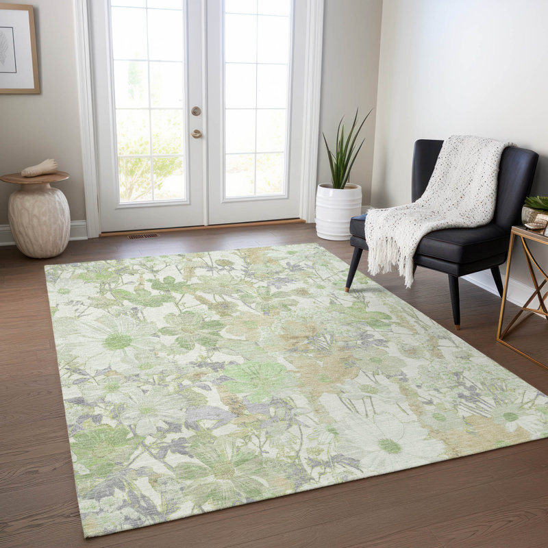 Ameliah Green Washable Indoor-Outdoor Rug - , 5' x 7'6"