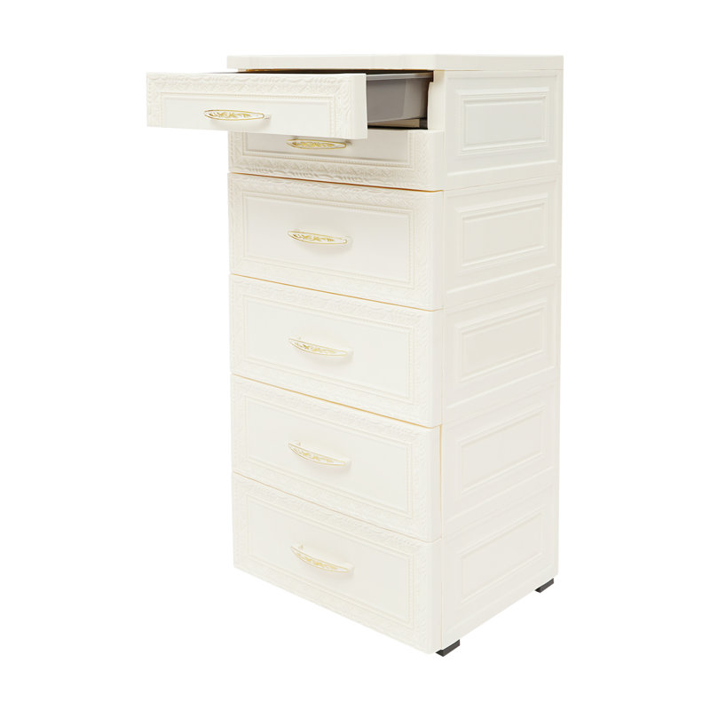 Storage Cabinet, Storage Organizer With Drawers And Wheels, Beige