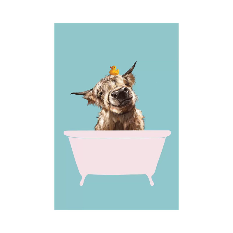 Playful Highland Cow In Bathtub by Big Nose Work - Wrapped Canvas Print, 30.48 cm H x 45.72 cm W