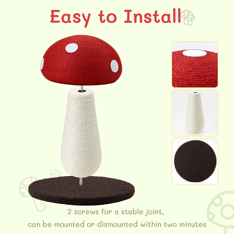 Mushroom Cat Scratching Post – Sisal Rope Scratch Tower with Sturdy Base