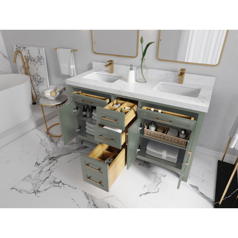 Meuble-lavabo double 60 po avec plateau en quartz Cambridge, Nuit