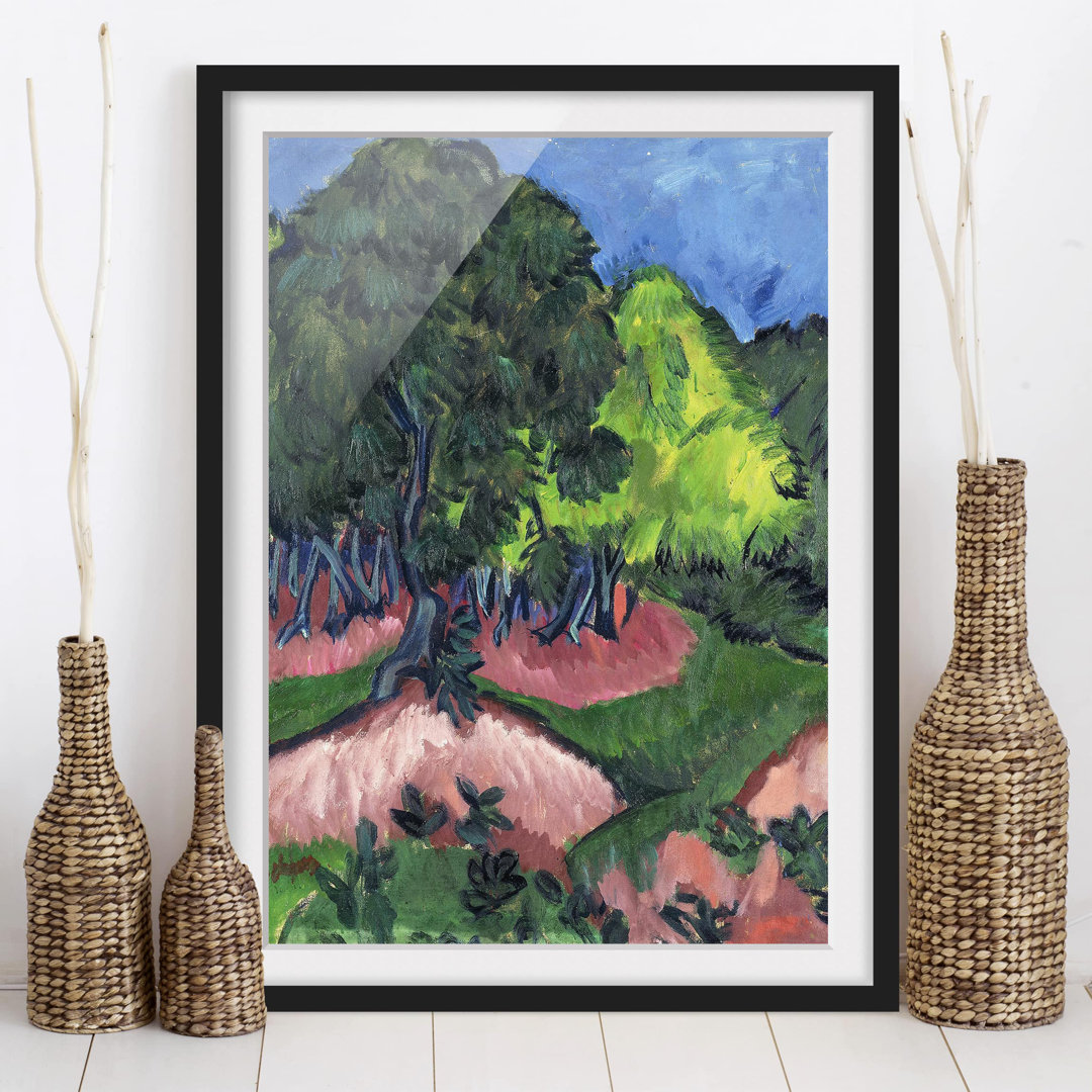 Gerahmtes Papierbild Landschaft mit Kastanienbaum