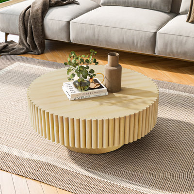Lorven 32" Solid Wood Round Drum Coffee Table