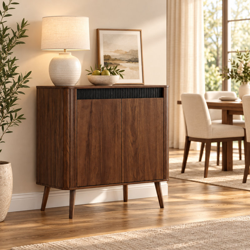 Meuble d'appoint de rangement à 2 portes de style milieu du siècle, 80 cm (31,5 po), fini grain de bois noyer