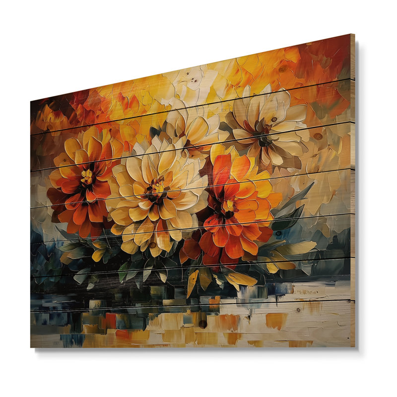 Abstrait orange Dahlia lueur III - art mural en bois Dahlia - sur bois de pin naturel, H 10 po x l 20 po x P 0,78 po