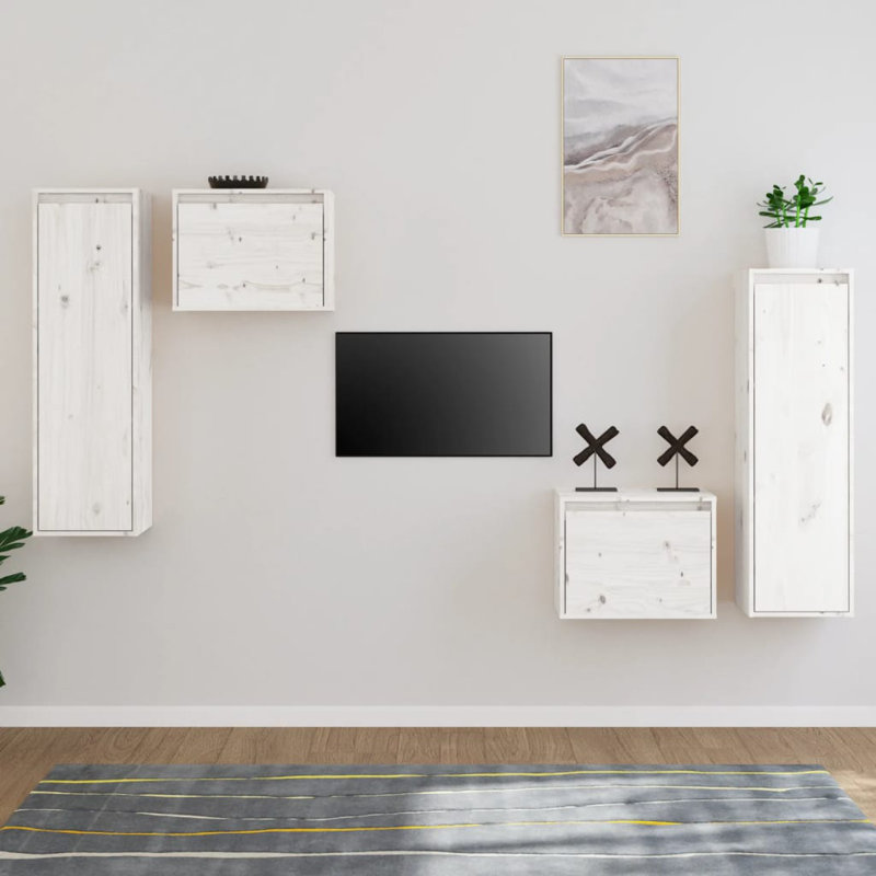 Crédence de rangement en bois massif Brydyn, Blanc