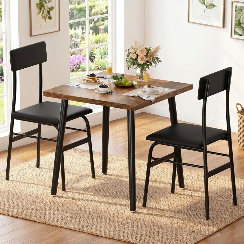 Ensemble de table de salle à manger 3 pièces pour 2 personnes, petite table de cuisine et chaises avec sièges rembourrés pour appartements et petits espaces