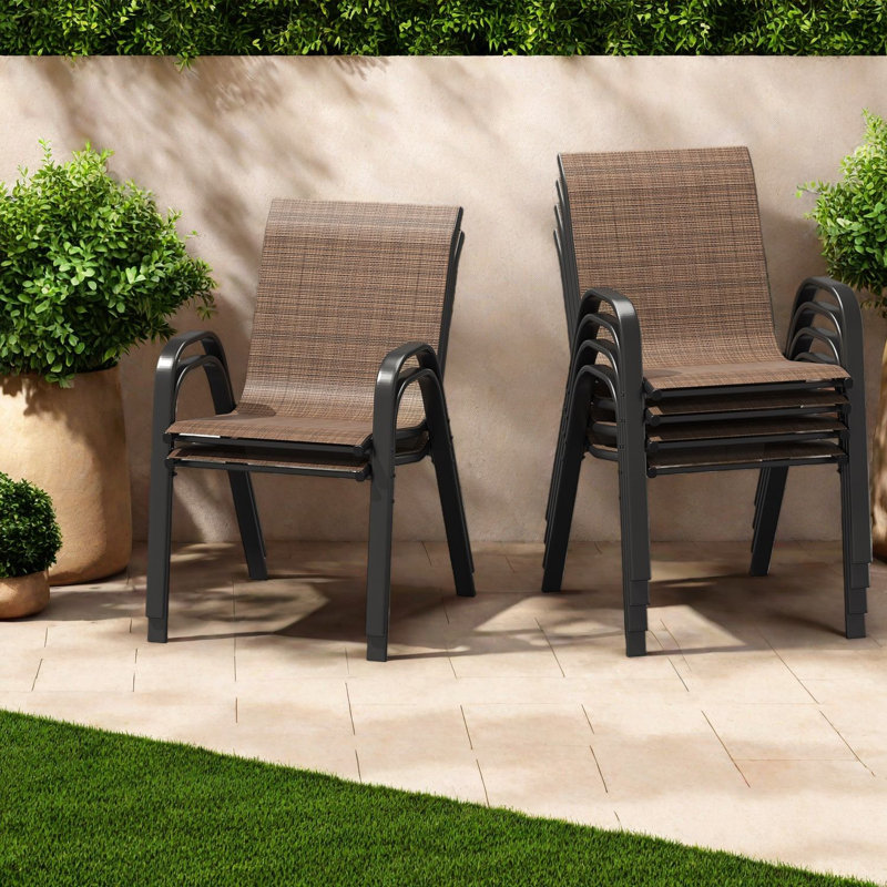 Chaises de salle à manger de patio empilables, sièges de cour arrière modernes en métal textilène