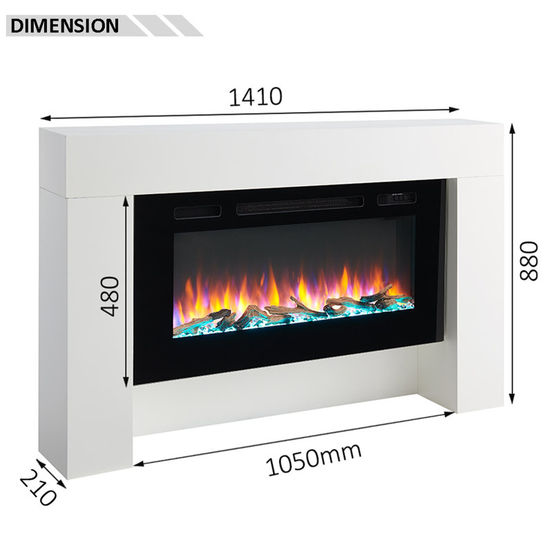 FLAMME Carmaux Freestanding Electric Fireplace, 3 LED Flame Colours, 2kW Heater, Logs or Crystal Fuel Bed, Remote, Cement Grey