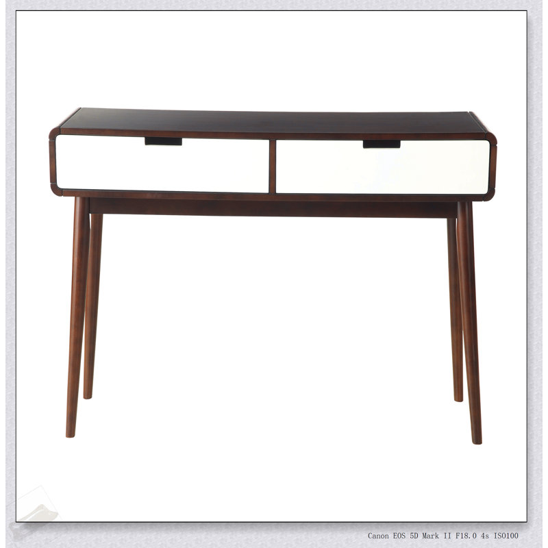 Vintage-Inspired Espresso And White 2-Drawer Sofa Table With Tapered Legs And Easy-Clean Surface For Stylish Storage