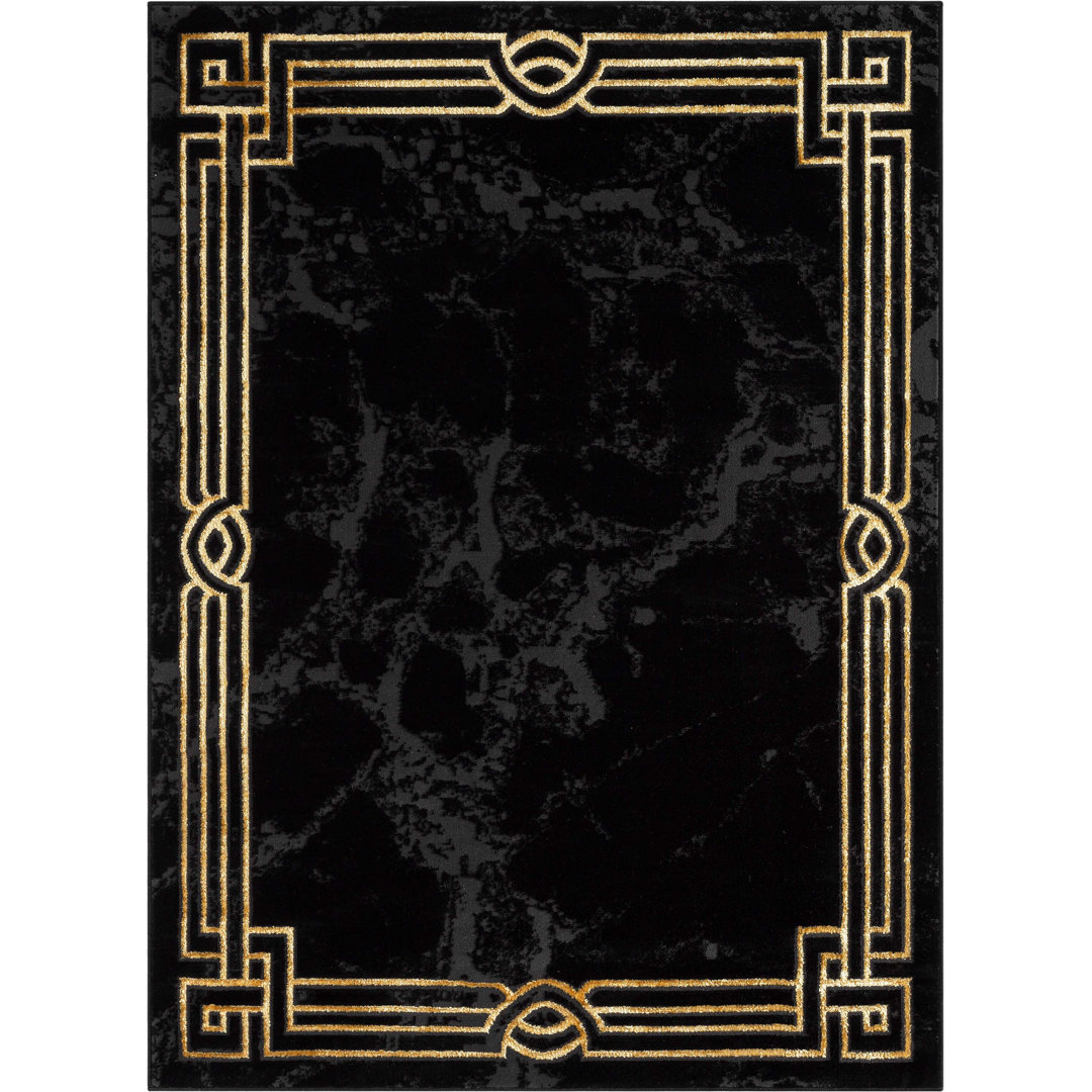 Fairmont  Marble Abstract Black Gold Glam Area Rug for Living Room, Bedroom, Dining Room and Hallway Well Woven Rug 
