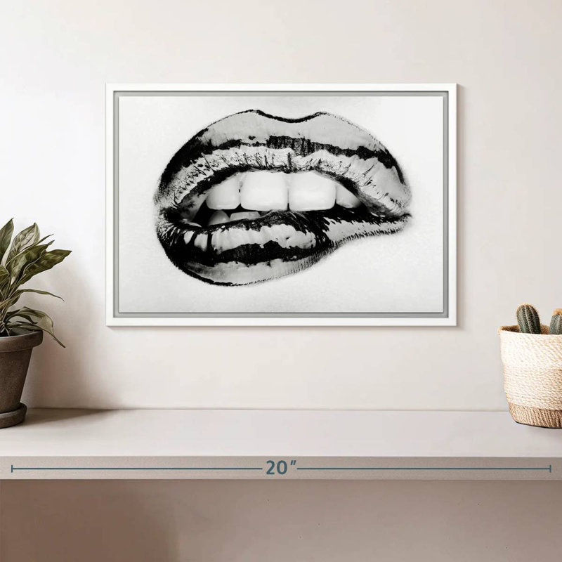 Lèvre mordante monochrome, Cadre flottant blanc, 13 po x 9 po