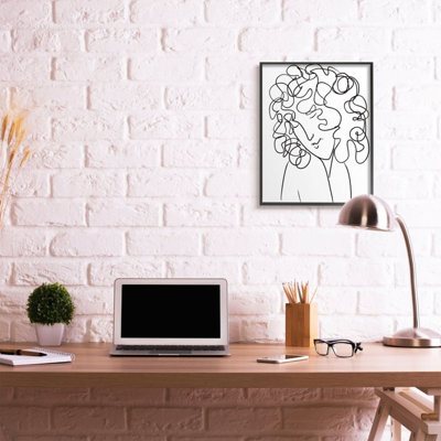 Minimal Female Linework Portrait Curly Hair Detail by Patti Mann - Graphic Art