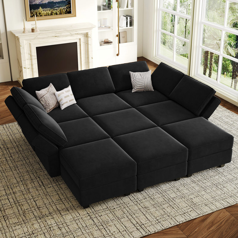 Neemi Upholstered Sectional, Black Velvet