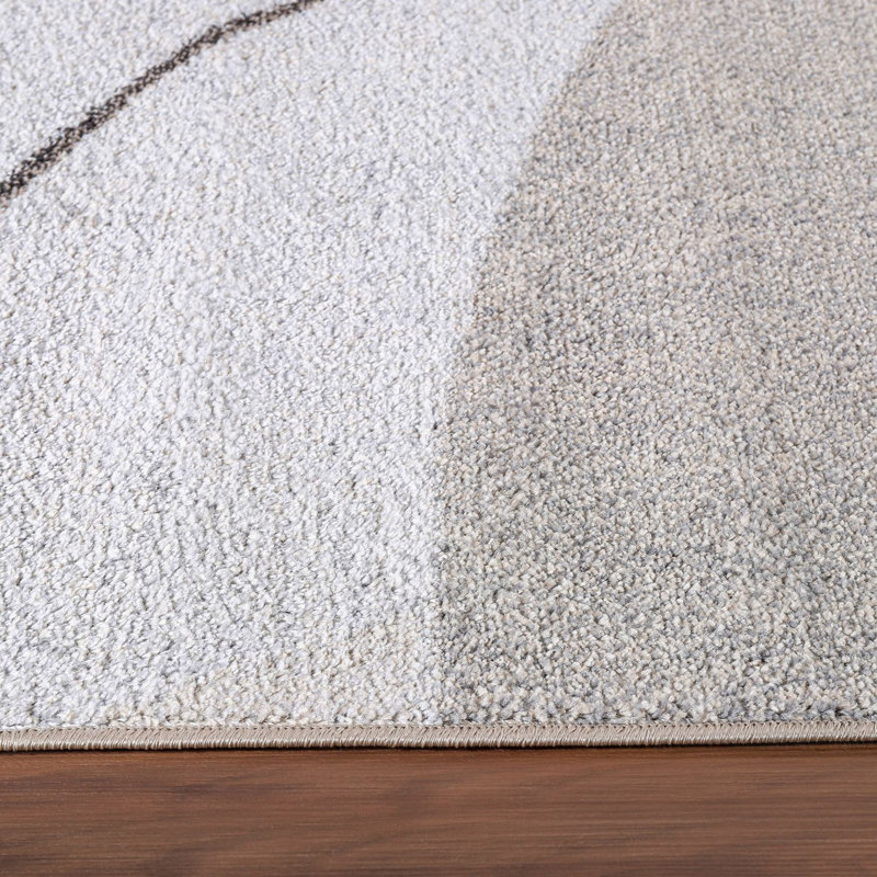 Modern Area Rug with Abstract Artful Pattern in Beige and Grey, Rectangle 6'7" x 9'2"