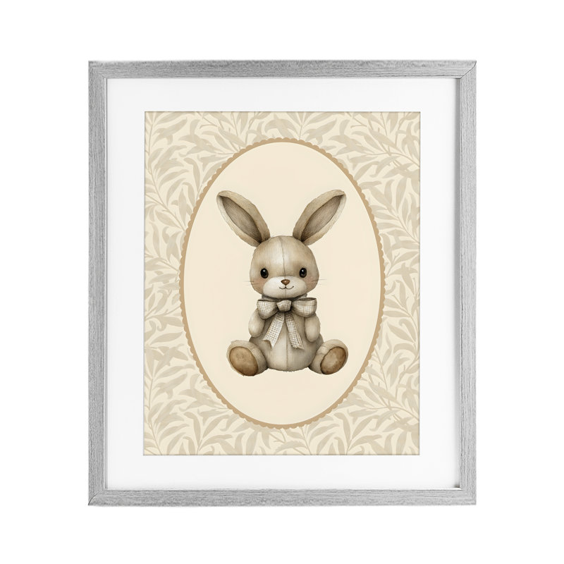 «Neutral Bunny in Oval Border», reproduction encadrée sous verre, design par LSR Design Studio, H 16 po x l 13 po