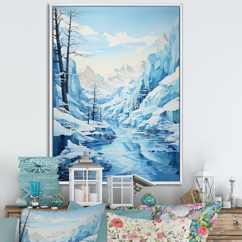 Glacier bleu glacier - Paysage et nature, art mural, H 44 po x l 34 po x P 1,5 po, Cadre flottant blanc
