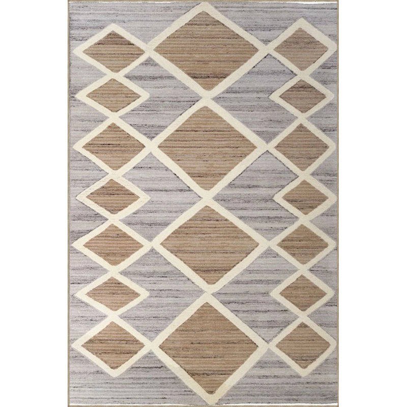 Decorative Washable Carpet In Yellow Tones With Geometric Patterns, Round 4'