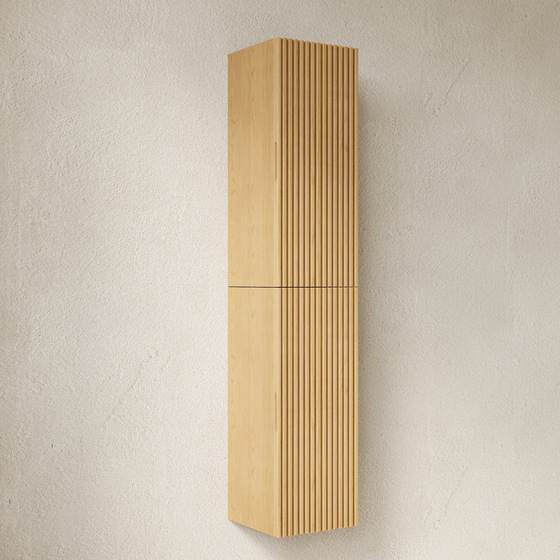 59.91 Inches High Narrow Bathroom Wall - Mounted Cabinet In Oak , 2 Doors For Bathroom, Living Room And Laundry Storage, Plywood With Smooth Soft Close Function, Flat Pack Assembly Made Easy Toned