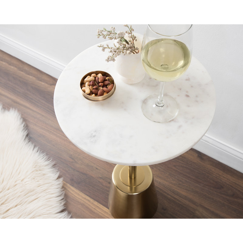 Cemil Marble Top End Table, Gold, White, 23.25" H x 14" W x 14" D
