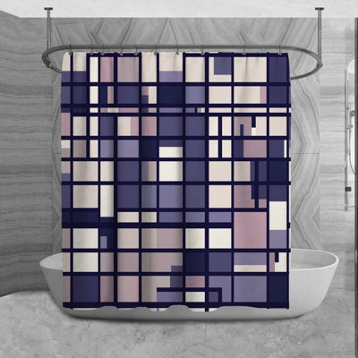 Kryslin Shower Curtain Pattern Bath Mat Bathroom Decor Navy/Purple