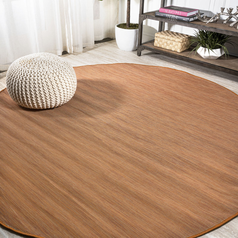 Amora Modern Flatweave Solid Orange Indoor/Outdoor Rug, Round 6'7"