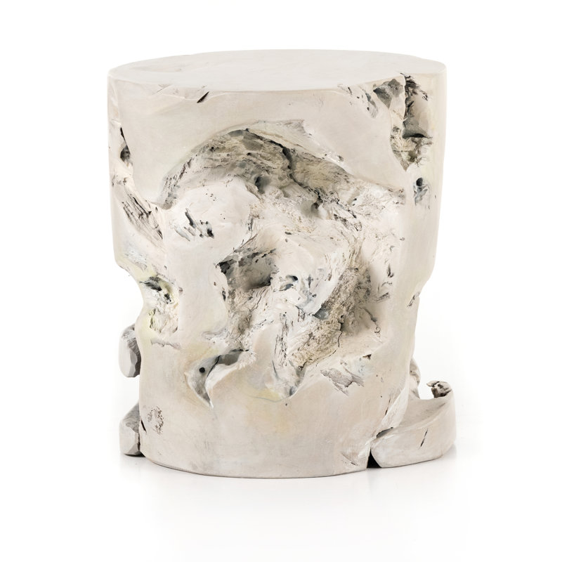 Atrakchi Accent Stool, Teak Stool-Ivory