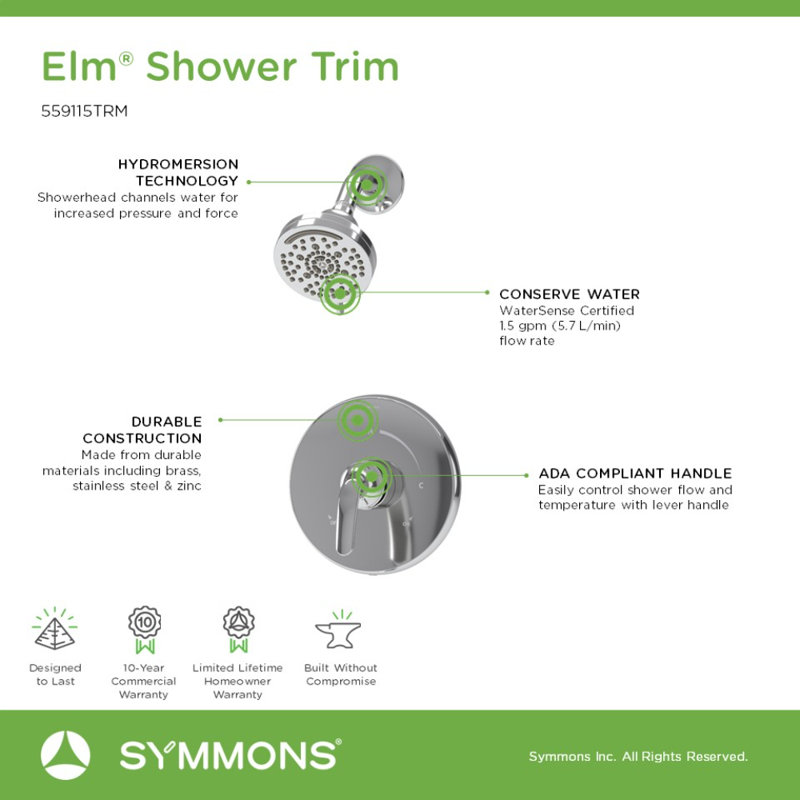 Elm Single Handle Wall Mount Shower Trim Kit, Polished Chrome