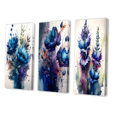 «Vibrant Blue Flower Bouquet», 3 pièces sur toile