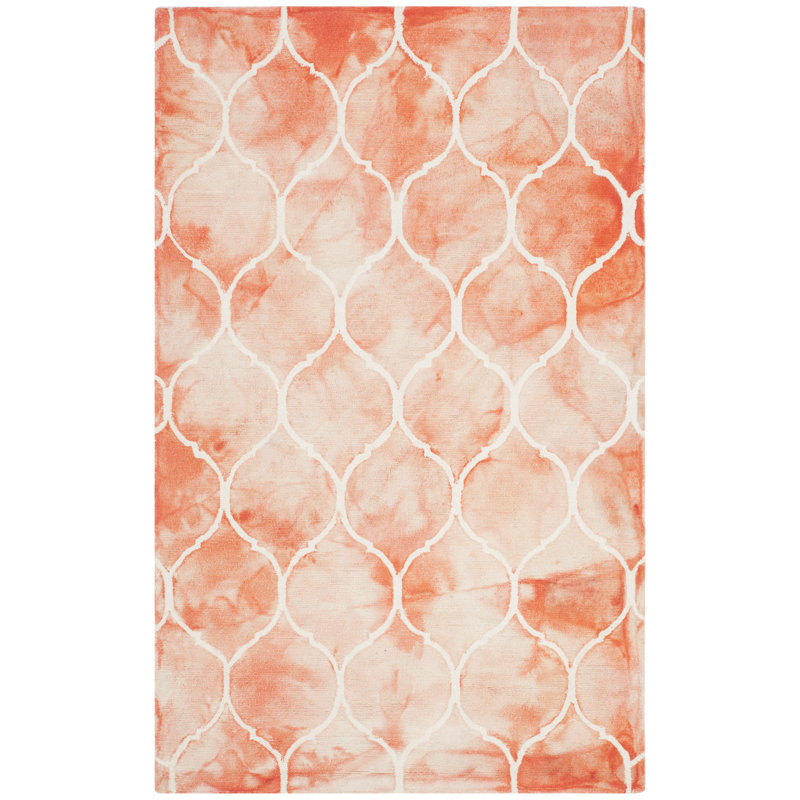Coleman Hand Tufted Wool/Cotton Geometric Rug in Orange/Ivory, Rectangle 3' x 5'