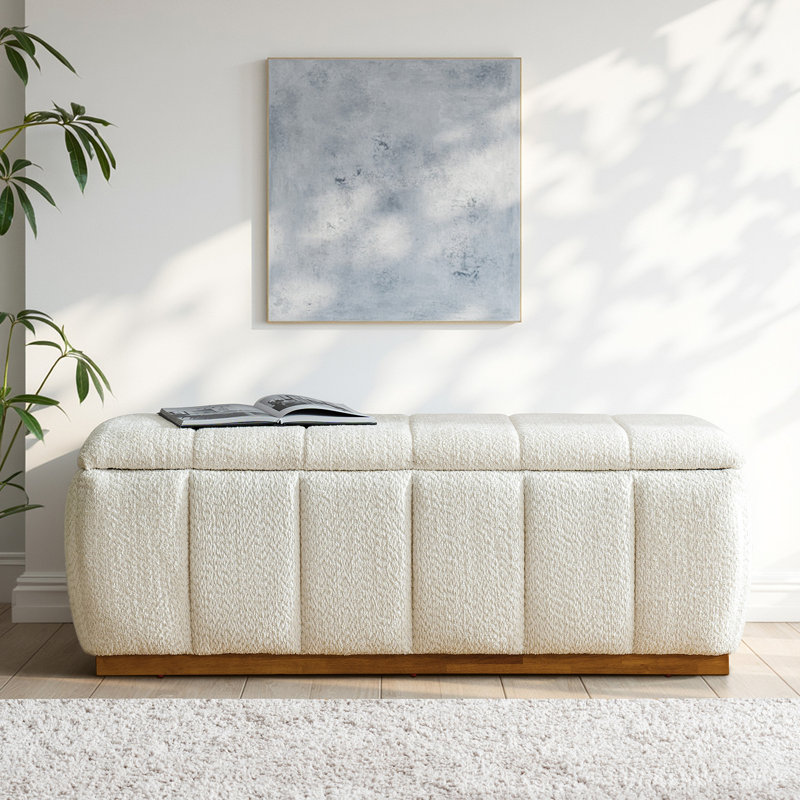 Vanesa 50.5"W Modern Chenille Fully Assemble Upholstered Filp-Top Storage Bench With Solid Wood Base, Beige