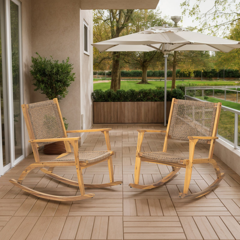Chaise berçante d'extérieur 2 pièces en osier, Naturel