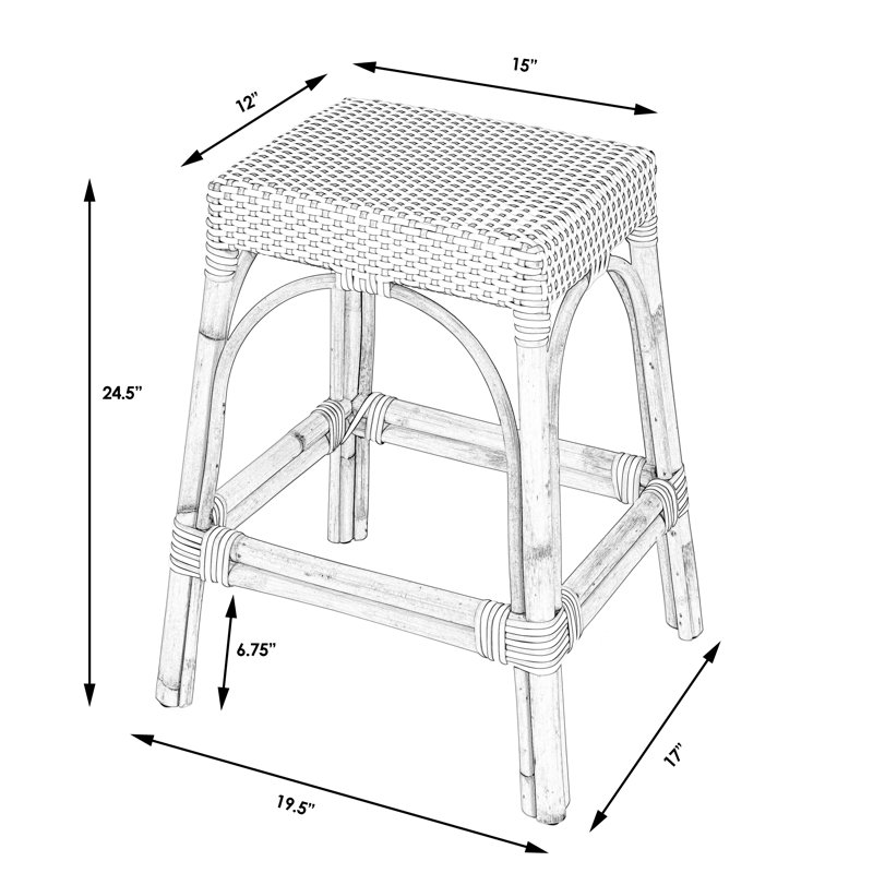 Tabouret de comptoir / de bar Lennart, Blanc / point vert / cadre en rotin naturel