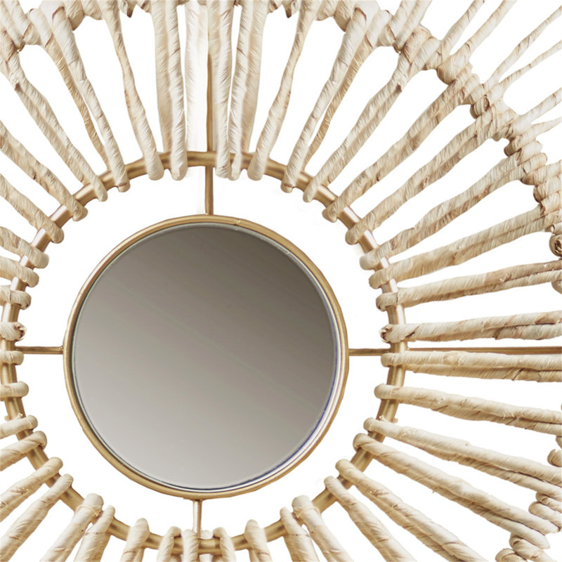 Gold Corn Husk Wrapped Round Decorative Mirror Set