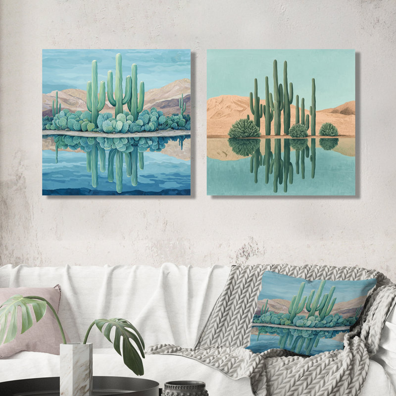 Cactus et désert Oasis I - Art mural floral cactus - ensemble d'art mural traditionnel 2 pièces, Ne s’applique pas
