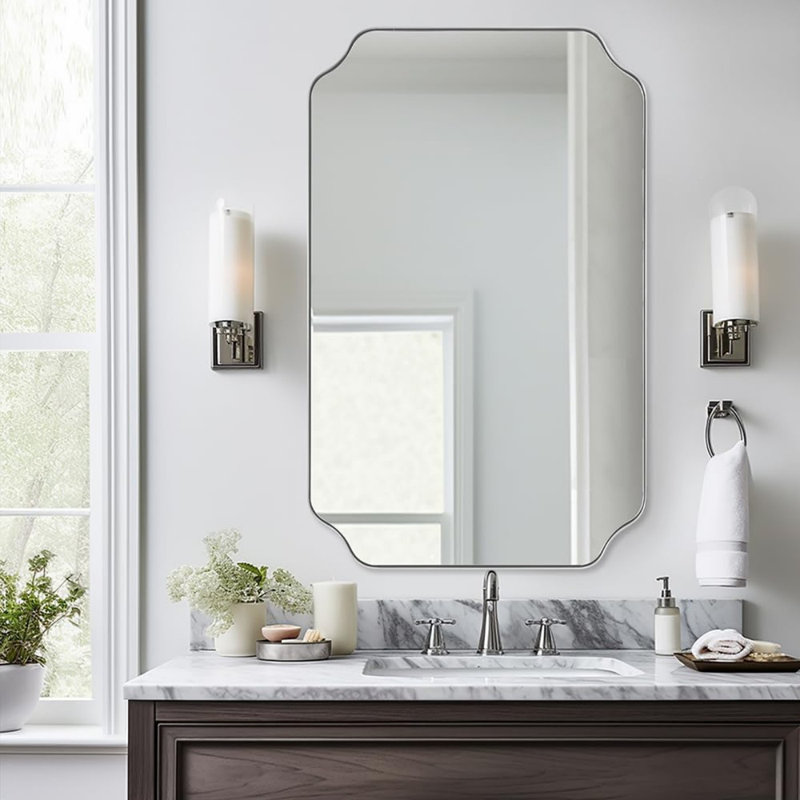 Miroir de salle de bain Modern Cadre en acier inoxydable, 36 po x 24 po, Chrome poli