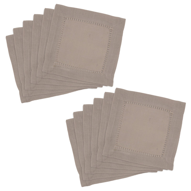 Rowles Hemstitched Border Dinner Napkin, Taupe, 20" L x 20" W